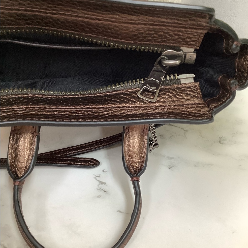 GUC Coach Metallic Pebble Dark Brown Mini Swagger Leather Crossbody Bag - Picture 9 of 9